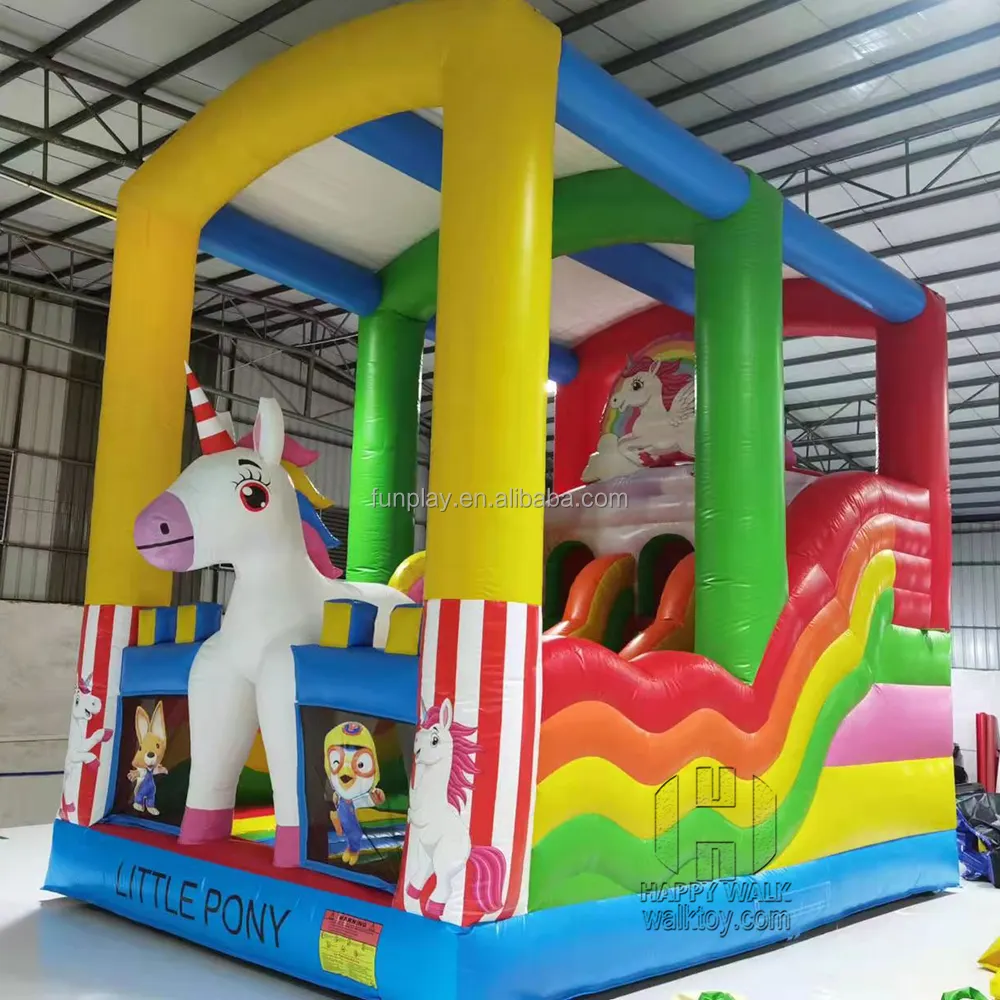 Château gonflable à thème de licorne commerciale avec parc d'attractions gonflable à cheval pour enfants et adultes