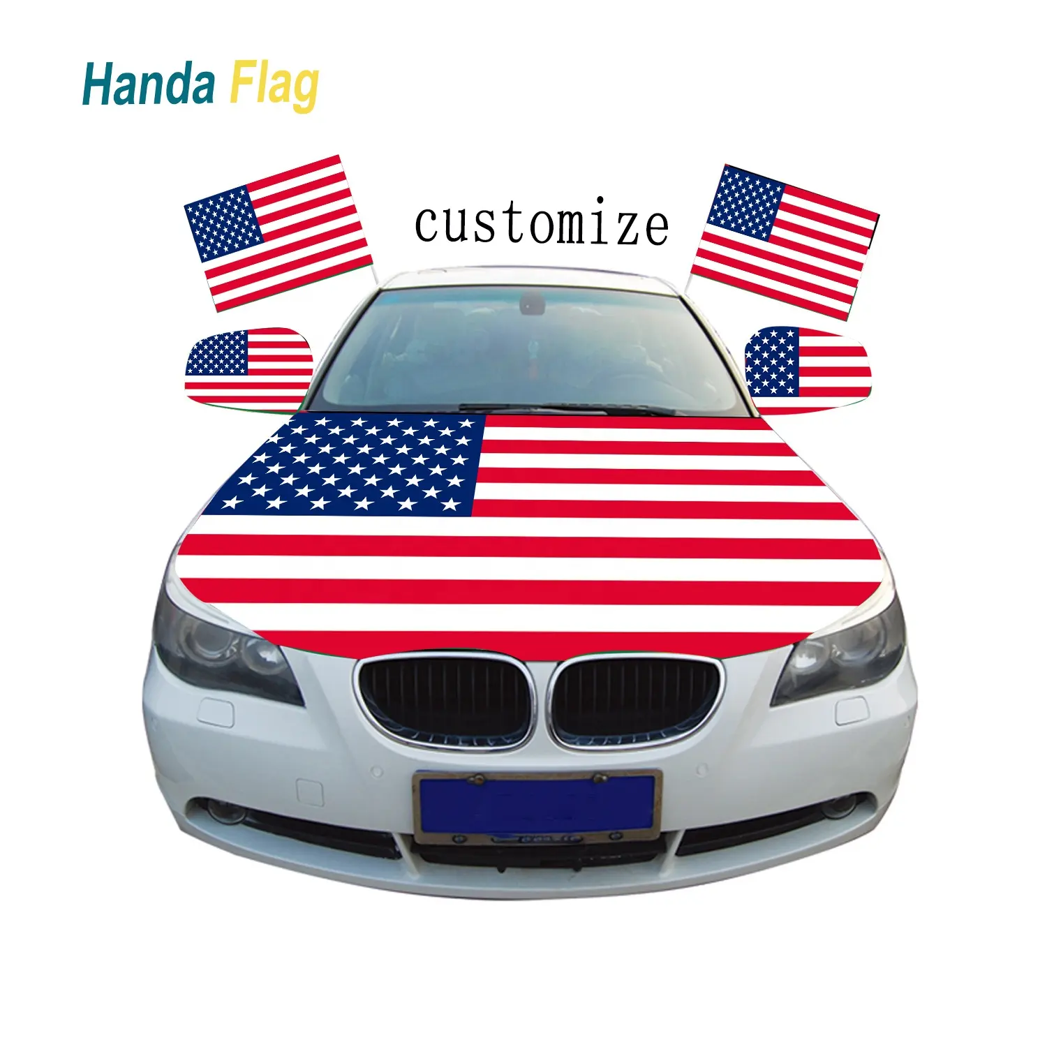HanDa Customize Logo Printed Flag Premium Sublimation Print Fabric Mirror Car engine Hood Cover Flag