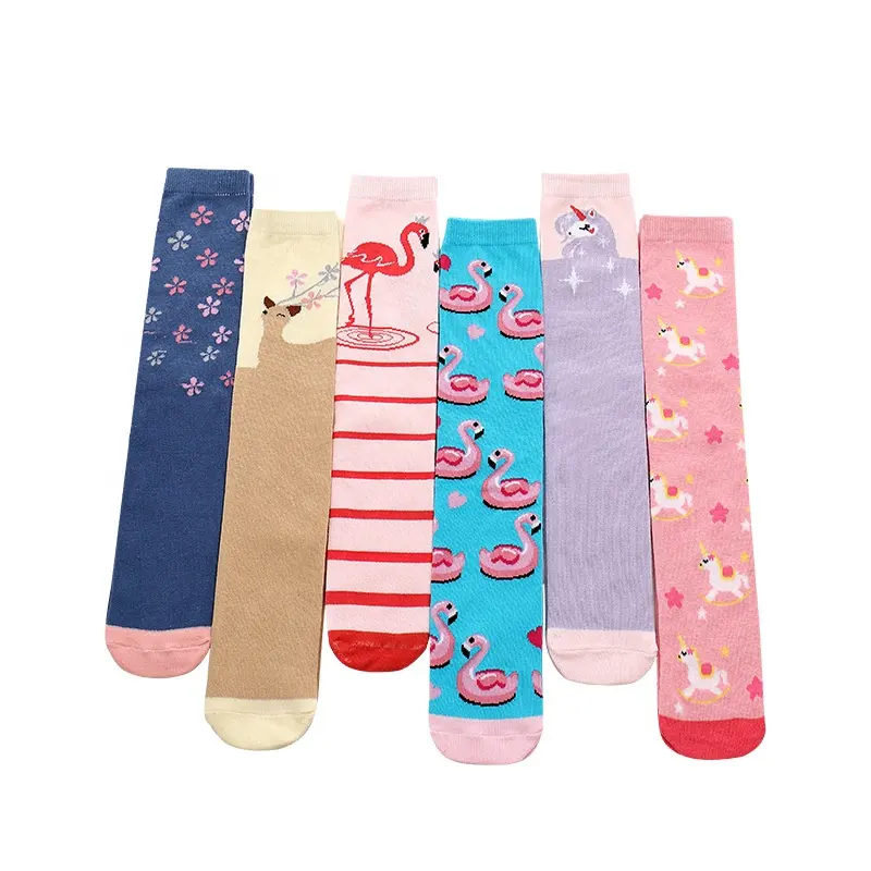 Customized Pattern Socks Fashion young teenager 100% cotton cartoon girls kids tube socks for dress