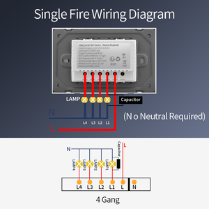 Akıllı inline abd standart anahtarı 4 gang 1 yollu app kontrollü zamanlayıcı anahtarı olmayan dokunmatik ışık wifi kablosuz akıllı anahtarı - Product Image 4