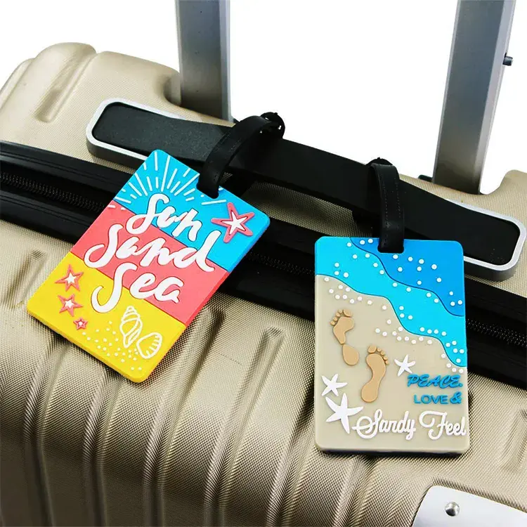 Etichetta da viaggio per valigia impermeabile in gomma morbida in Pvc con Logo personalizzato, etichetta identificativa con nome Slogan 3D personalizzata all'ingrosso proteggi l'etichetta del bagaglio