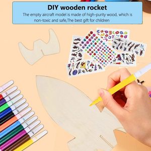 <span class=keywords><strong>DIY</strong></span>木制火箭装饰木制工艺套件，带儿童工具学校家庭派对装饰项目太空火箭木制工艺套件