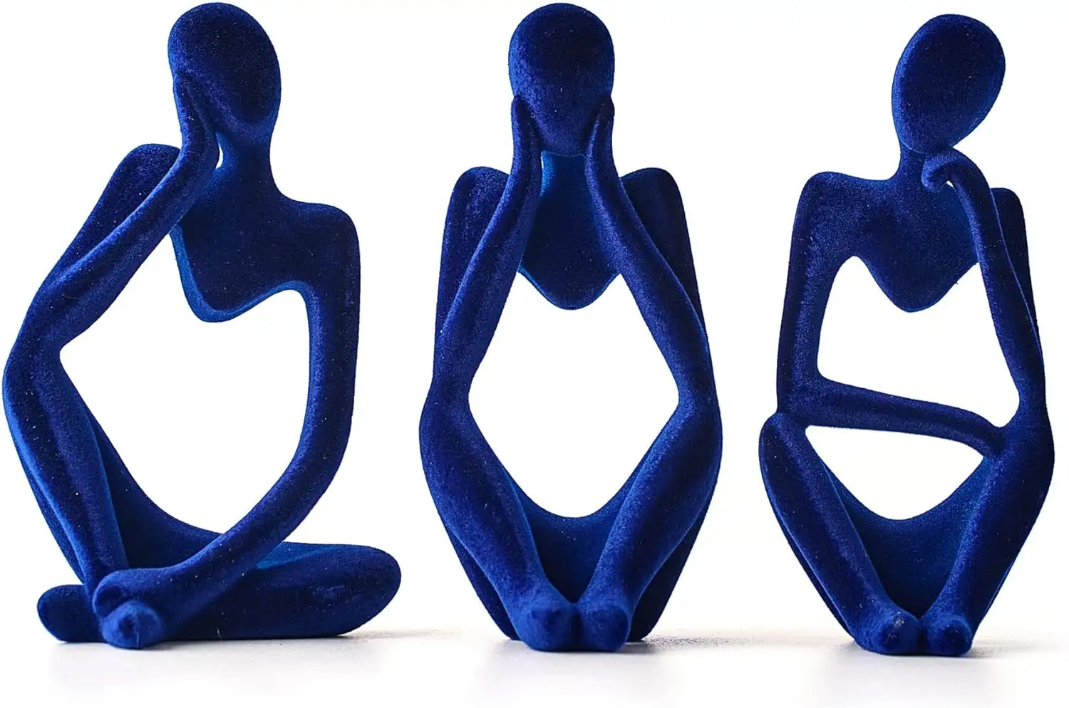 FJS Decoração de sala de estar, Estátua do Pensador reunido, Escultura de arte abstrata azul marinho, para Prateleira de Escritório em Casa, conjunto de 3