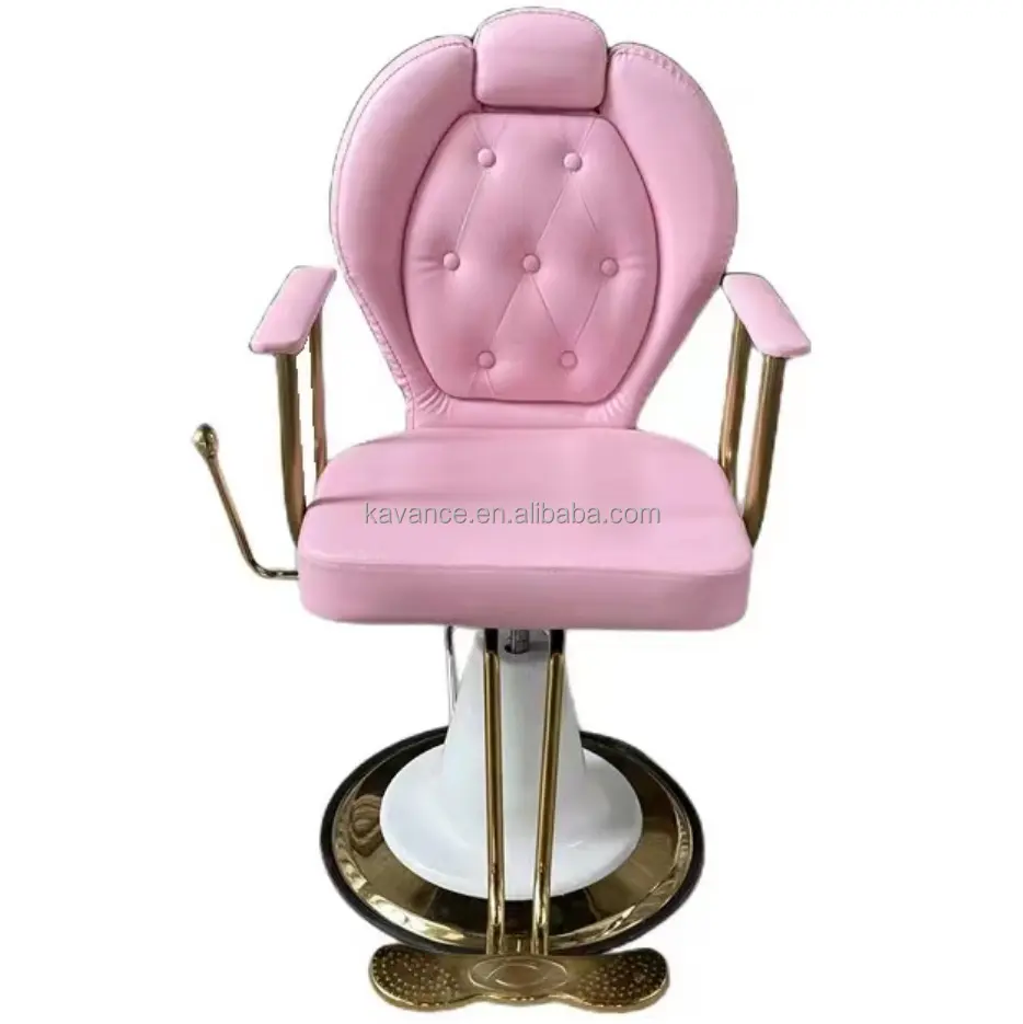 Chaise de salon inclinable rose, chaise de salon de coiffure, miroir en cristal avec coiffeur, chaise de salon de coiffure rose