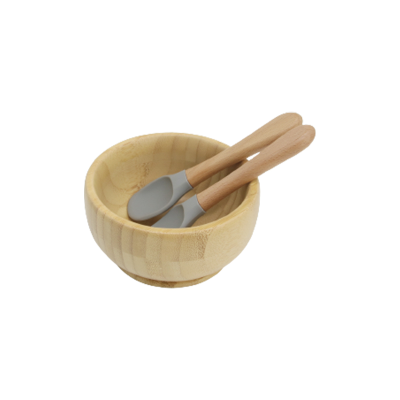 Bol en bambou avec cuillère et fourchette M-502#(Charbon)