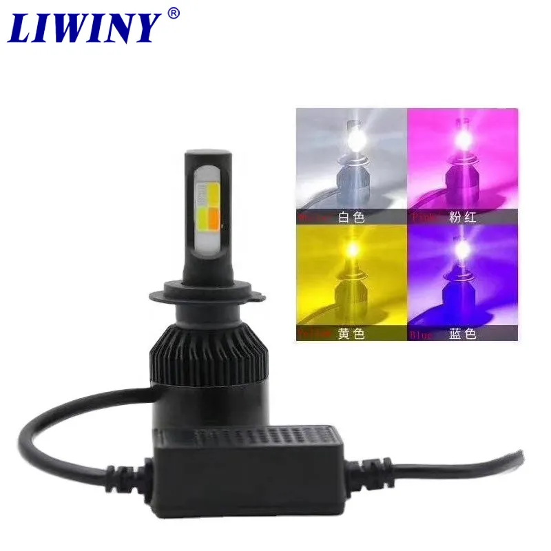 Auto led bulb h7 h11 h4 9005 9006 h7 12000 lumen bright led headlights bulb 50w four color 7s f7 led headlight car motorcycle