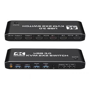 2x2 HDMI kvm开关4K 60hz双显示器KVM HDMI扩展显示器USB KVM切换器2进2出，用于2台计算机共享2台显示器 - Product Image 1