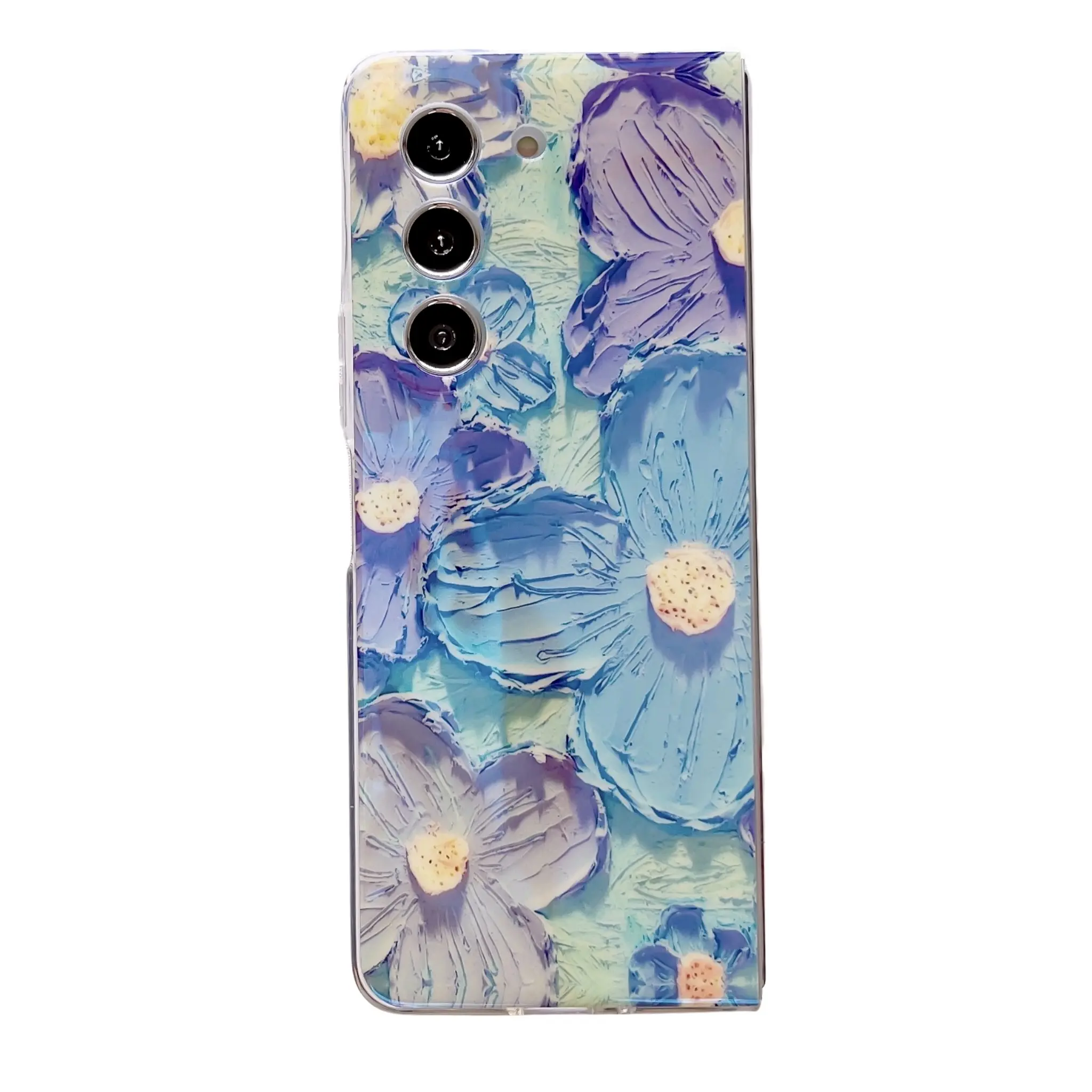 Capa protetora de celular em TPU macio para Samsung Galaxy Z Fold 3 4 5 com desenho de flores e pintura a óleo