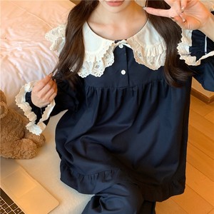 2025 mùa xuân và mùa thu mới lưới màu đỏ dễ thương cổ áo búp bê cô gái ngọt ngào đồ ngủ dài tay áo rộng phù hợp với nhà - Product Image 4