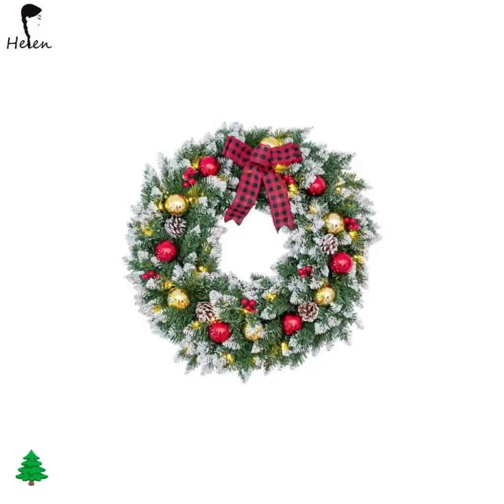 24 인치 크리스마스 베리 소나무 콘 화환 겨울 크리스마스 인공 꽃 반지 (랜턴 볼 포함)