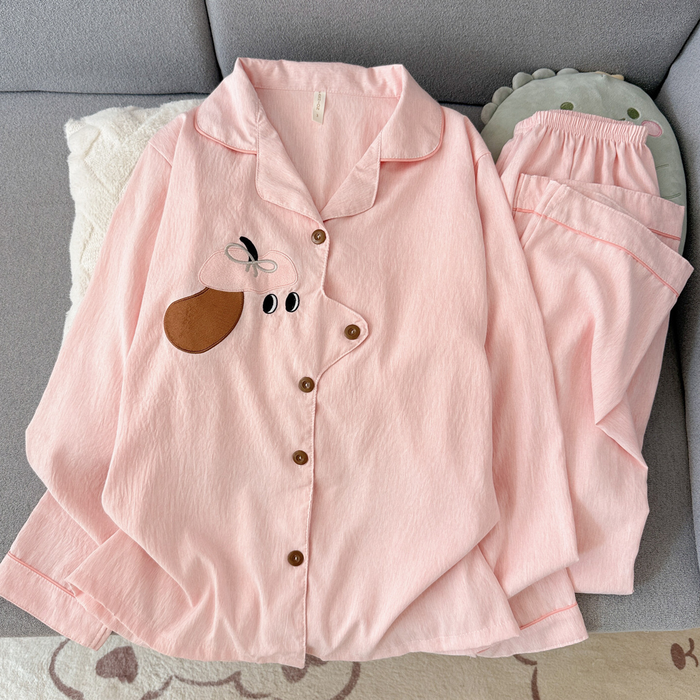 PinkDogEmbroideryPajamaSet