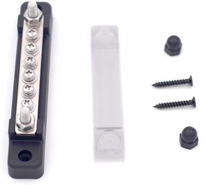 6 terminali otobüs Bar-150A bara bloğu kapaklı, zemin dağıtım, güç dağıtım Terminal bloğu w/ 6 M4 vidalar + 2 çiviler - Product Image 4