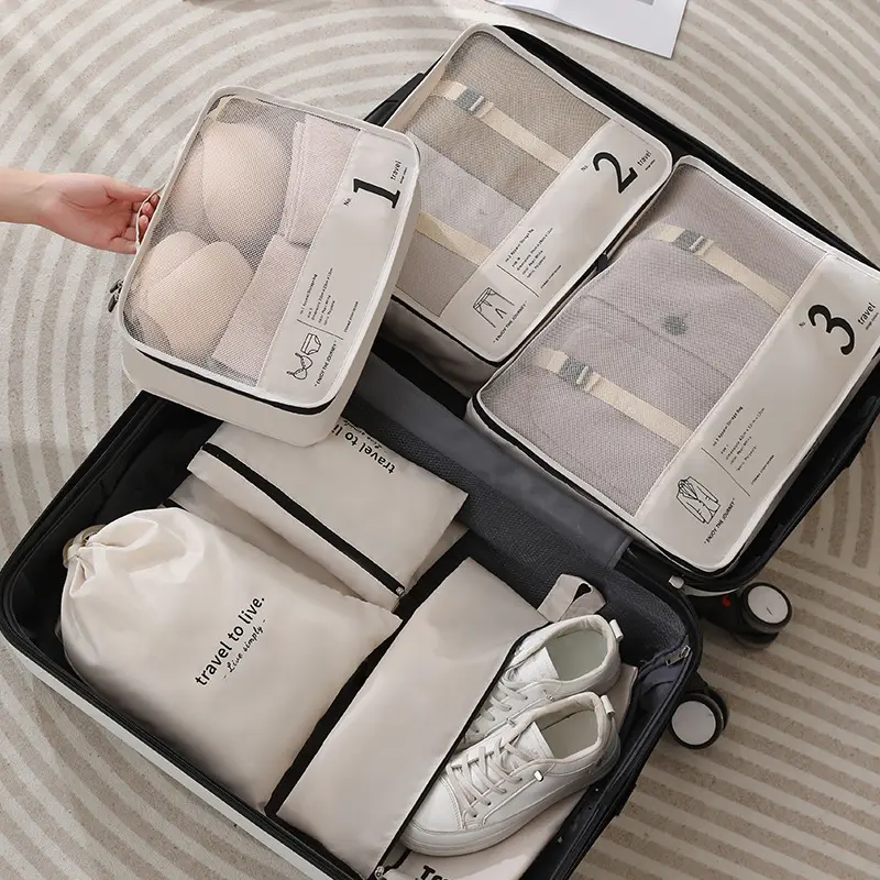 Low Moq Fashion 7 Pcs Organizadores de equipaje de compresión Bolsa de viaje Cubos de embalaje personal Organizador al por mayor
