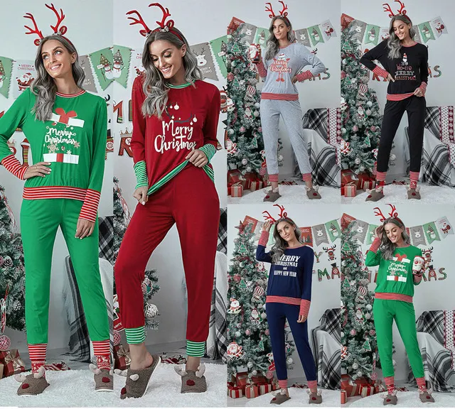 Christmas Ladies Long Sleeve Lounge Set Size Pajamas Nighty Pyjamas Women's Sleepwear