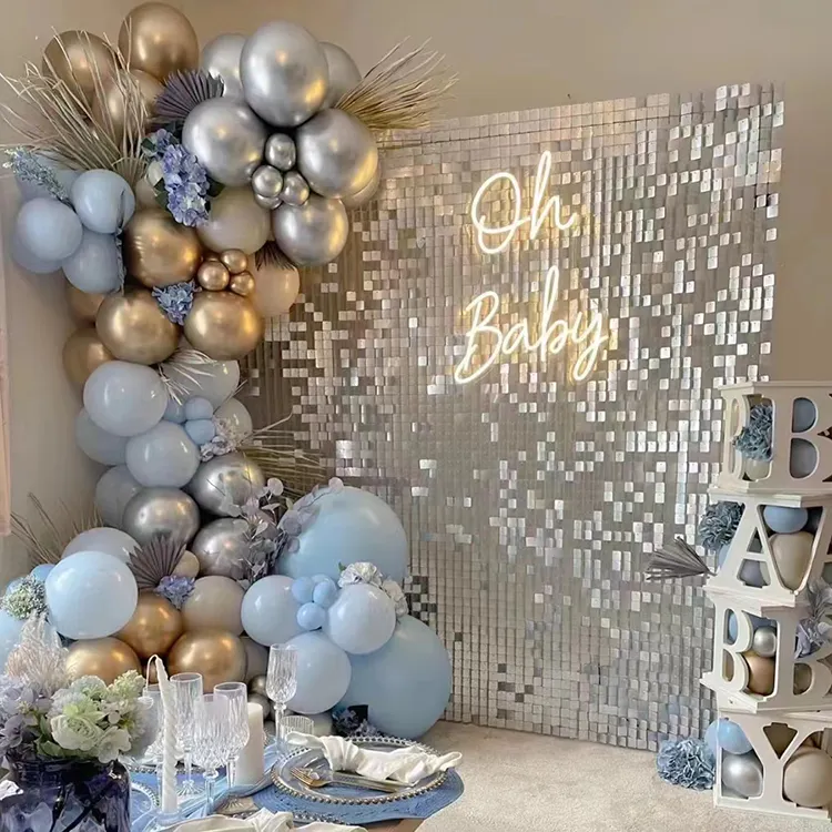 Panel de fondo de lentejuelas entrelazadas, decoración para fiesta de cumpleaños y boda