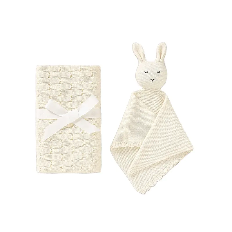 Lovey Set ile 2023 özel bebek battaniye bebek battaniye Bunny oyuncak çocuklar oymak 100% pamuk güvenlik örtüsü hediye seti