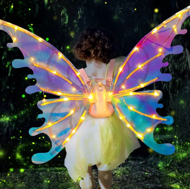 Magic Electric Led Fairy Butterfly Wings Flying Automatically Swing Wings Back Decoration Gift For Children And Adult