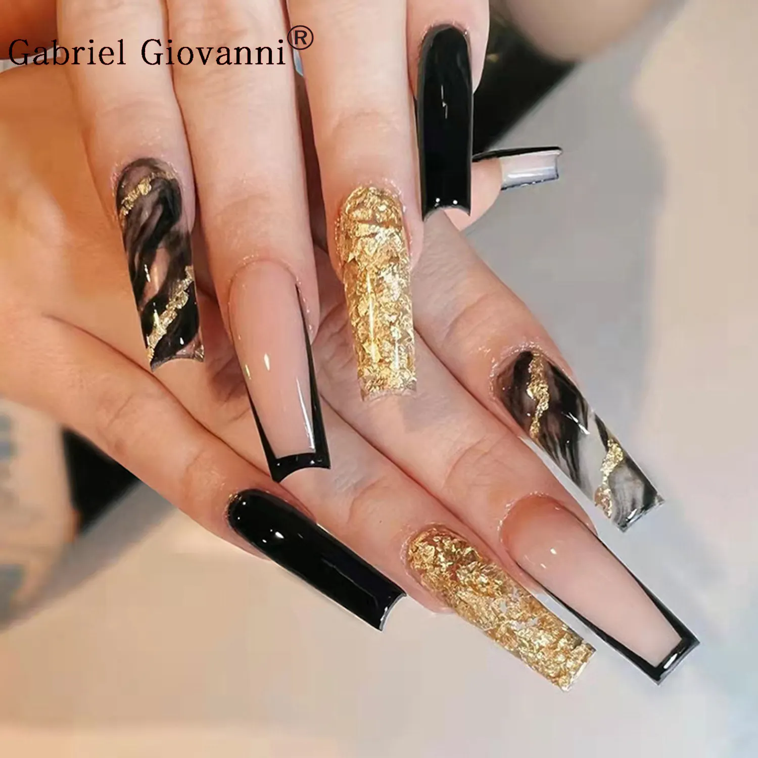 Großhandel 100 Styles Long Coffin Acryl Französisch Stil Künstliche Nail Art Benutzer definiertes Logo Luxus Falsche Nägel Drücken Sie auf Nägel