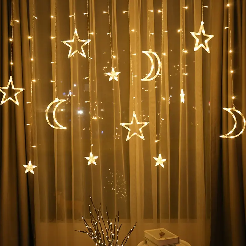 110V 220V LED Moon Star Curtain String Lights Christmas LED Curtain Lights For Home Wedding Holiday Party Decoration