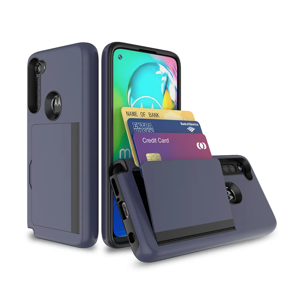 Harga Grosir Pemegang Kartu Kredit Dompet Dompet Ponsel Case untuk Moto G8 Power Shockproof Lembut TPU Kembali Cover untuk Motorola