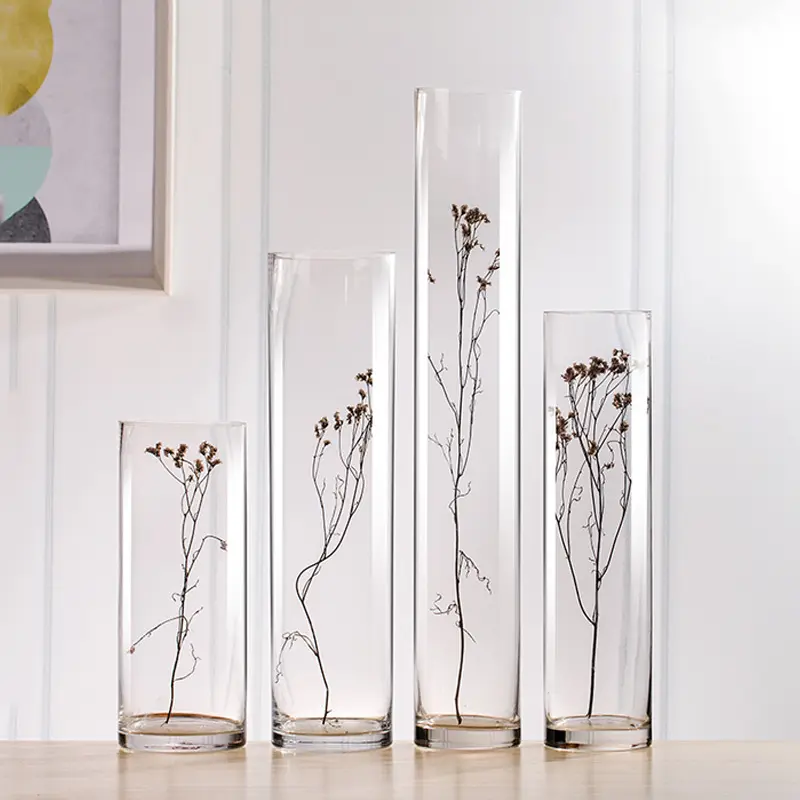 Florero de cristal transparente para boda, florero de una sola flor de 30, 40, 50, 60cm de altura, 10, 20, 25 y 30cm de diámetro