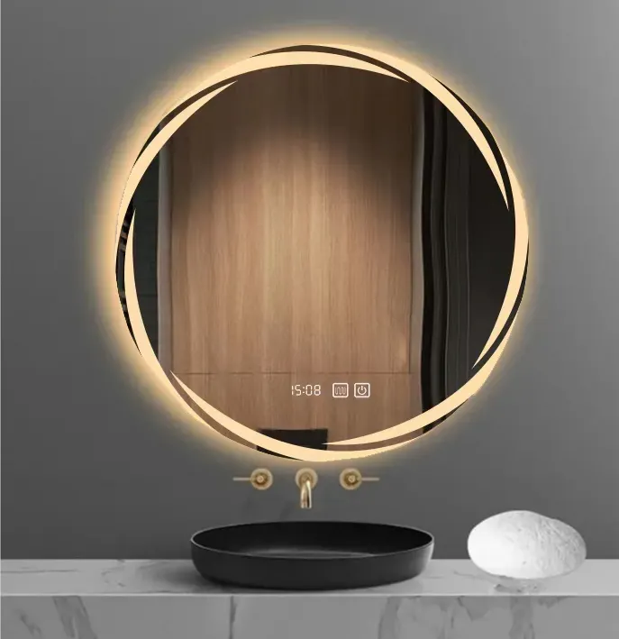SIGH-Espejo redondo de gran diseño para baño, luz inteligente LED con pantalla táctil para Baño