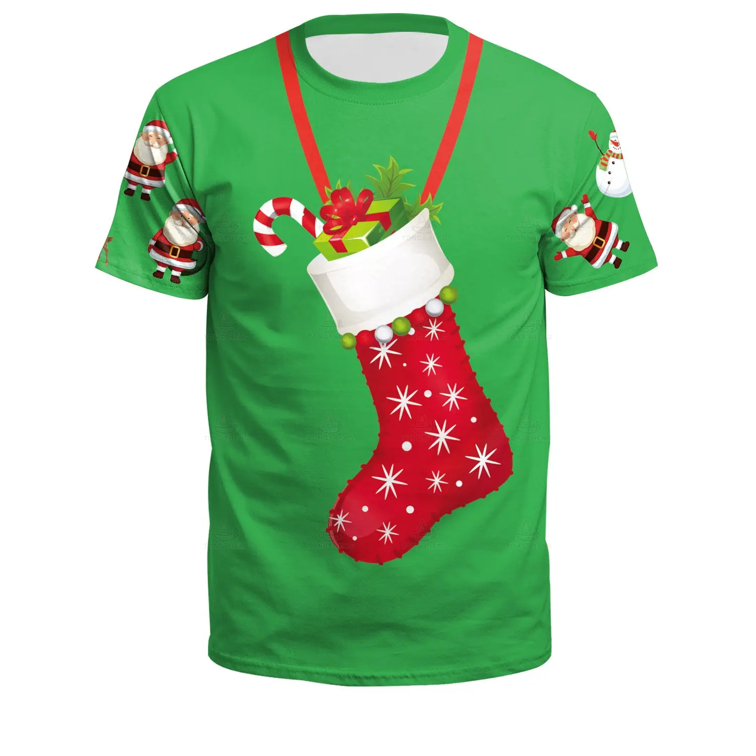 2024 Grüne Weihnachten T-Shirts Familie Kinder Großhandel Grafik T-Shirts 3D-Druck Lustige Led Frohe Weihnachten T-Shirt Für Männer Frauen