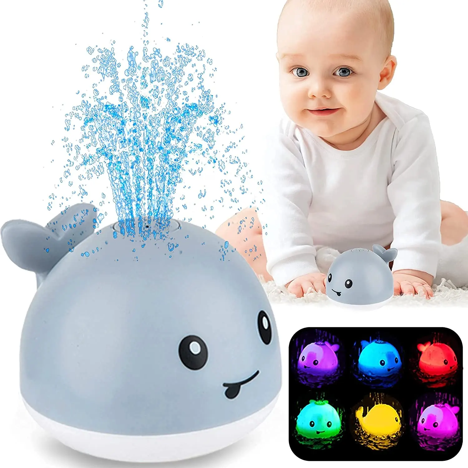 幼児用LEDライトクジラスプレー水おもちゃ付きベビーバスおもちゃキッズ誘導バスおもちゃ