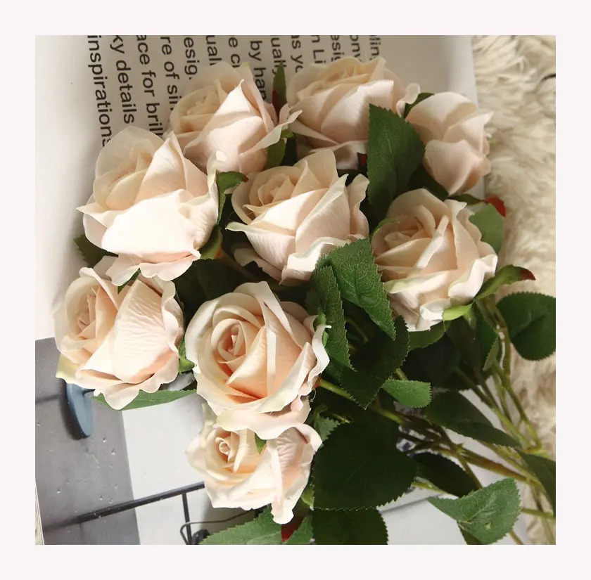 Rosas artificiales decorativas para boda, ramos de flores artificiales de terciopelo, rosas, gran oferta, O-X0079