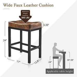 Hiện đại màu đen không thấm nước khung kim loại thanh phân với Faux Da yên backless truy cập chiều cao cho nhà bếp đảo <span class=keywords><strong>24</strong></span>-<span class=keywords><strong>inch</strong></span> - Product Image 2