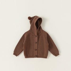 Inverno cor sólida malha camisola com capuz cardigan infantil unisex mangas compridas algodão roupas recém-nascido bebê malha camisola