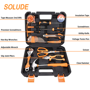 SOLUDE塑料工具箱收纳盒螺丝刀锤扳手六角扳手五金工具20件家用手动工具套装