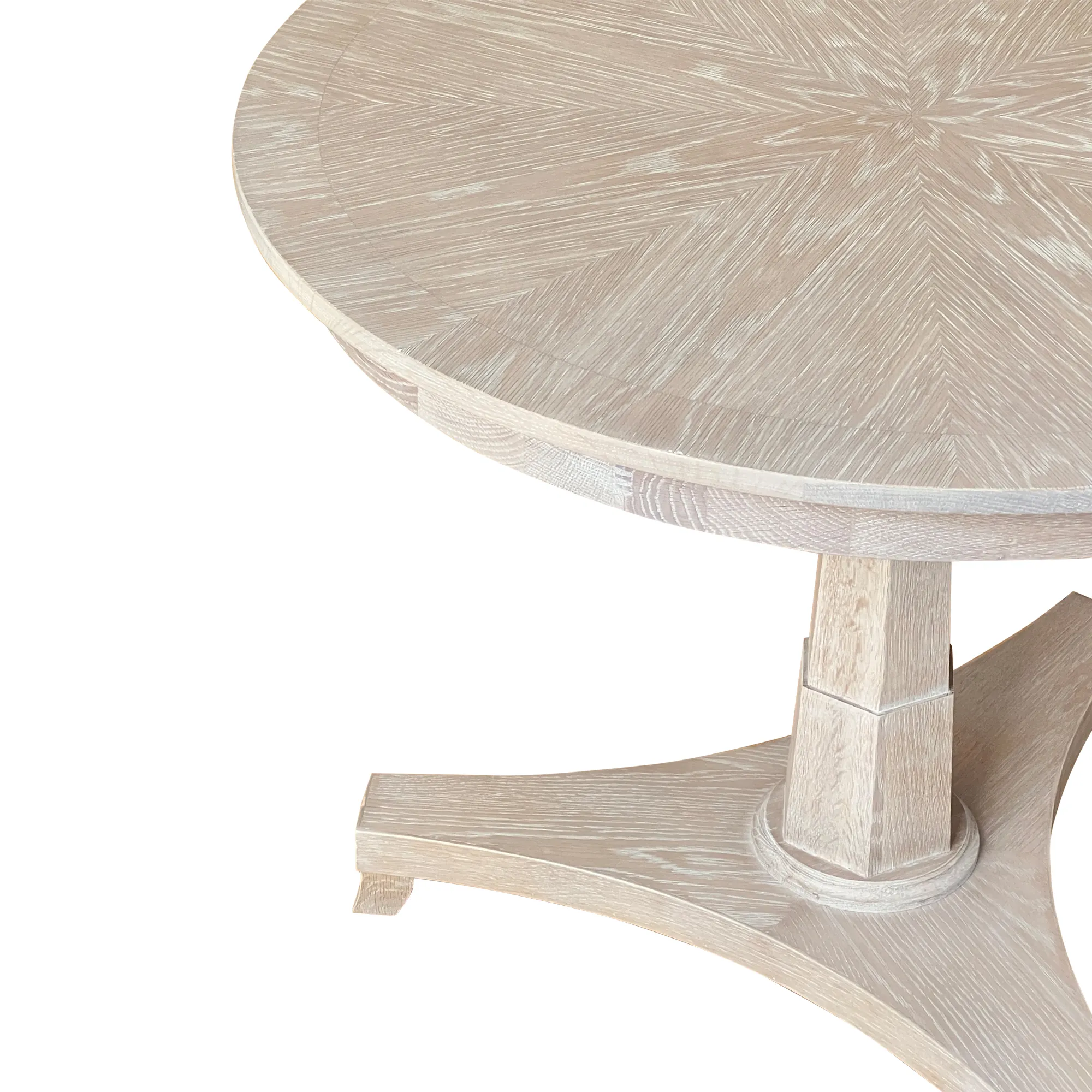 Mesa redonda de madera de roble maciza moderna clásica, columna Hexagonal, Base en forma de lámina triple, mesa de comedor D135