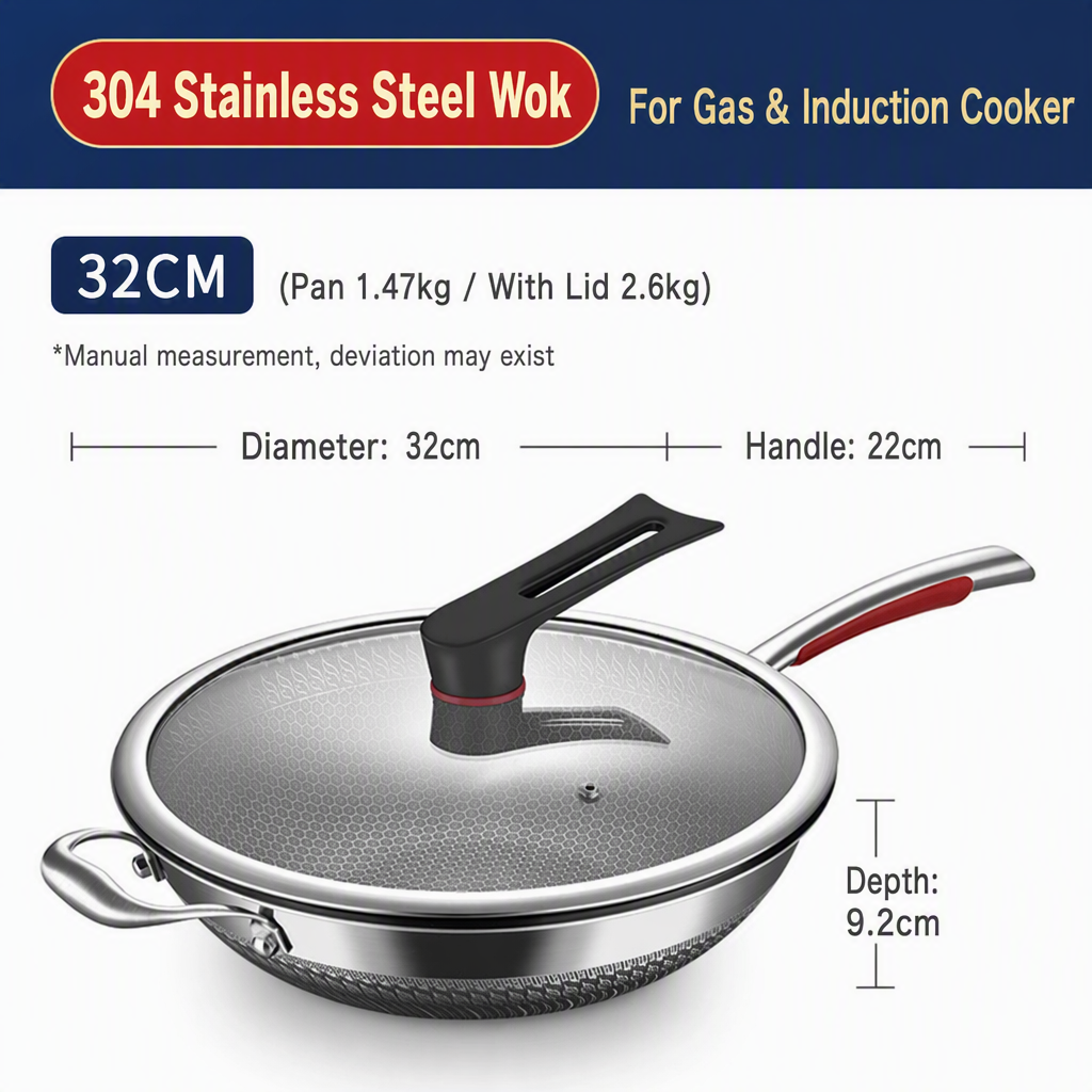 3-Layer Stainless Steel Wok 32cm