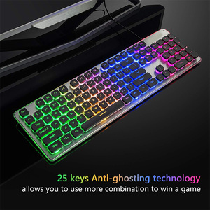 Teclado de membrana para juegos, teclado silencioso retroiluminado LED colorido, Panel completamente de Metal teclado con cable USB - Product Image 3