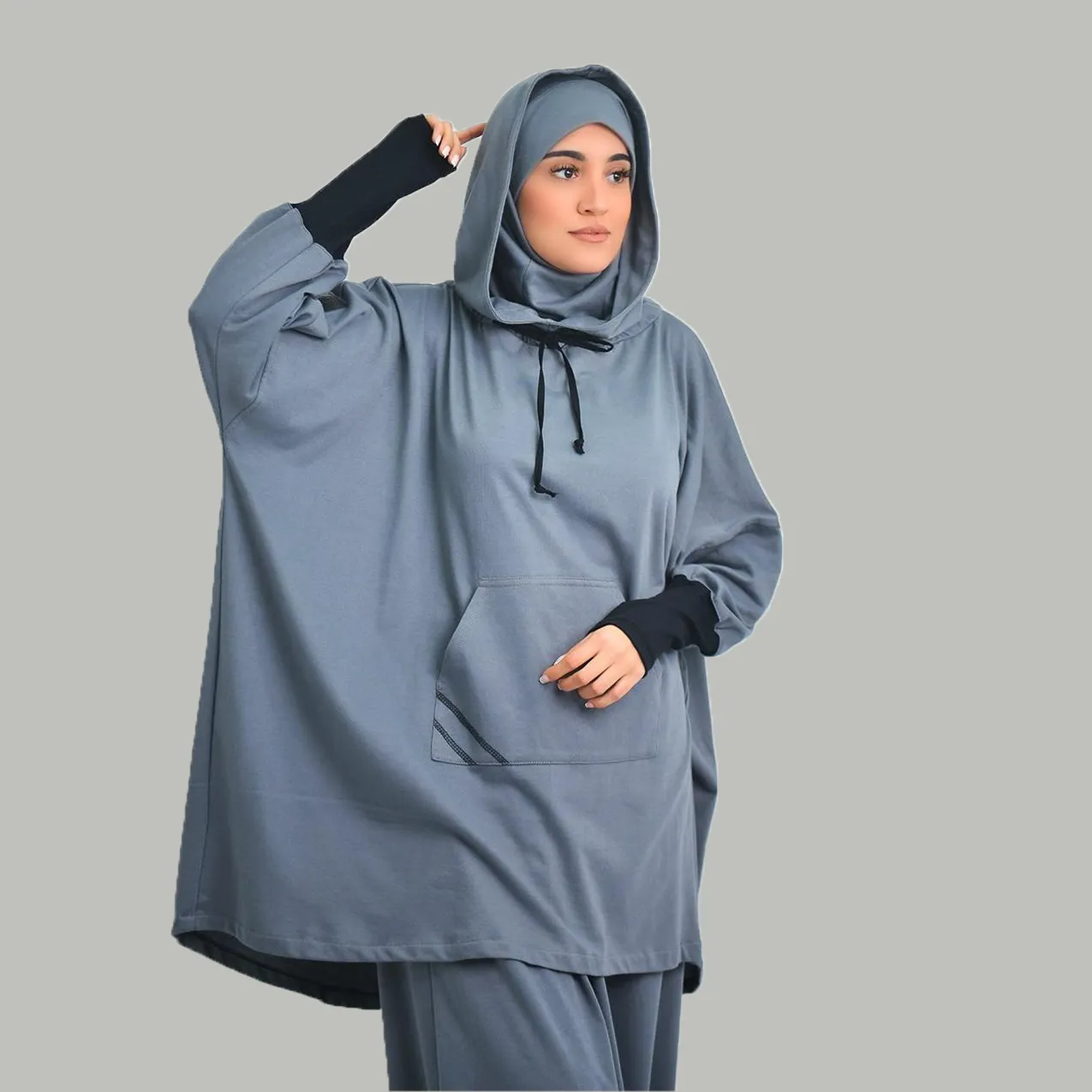 Lanna muslimah-traje deportivo con capucha de cuello redondo, conjunto de ropa deportiva para gimnasio musulmán, bata grande elástica suave