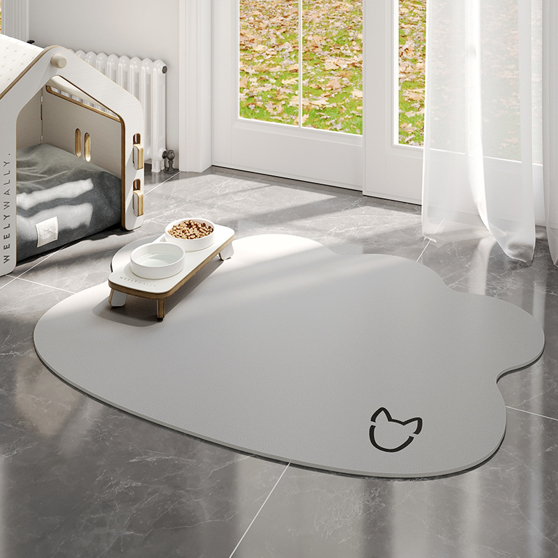 Tapis pour animaux de compagnie en cuir double face - forme de tête de chien minimaliste, vert clair