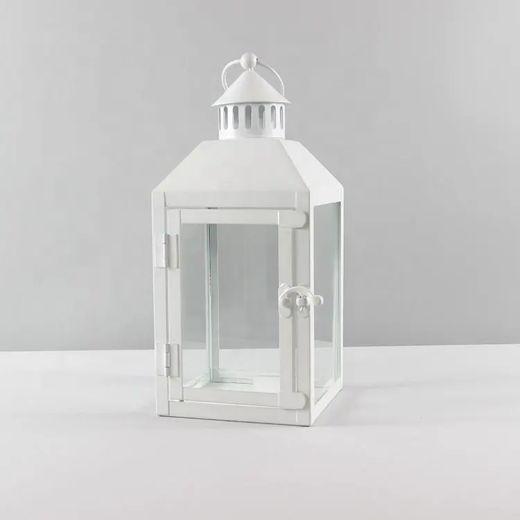 Farol decorativo de Metal para casa, blanco, estilo moderno, para boda, con cristal transparente