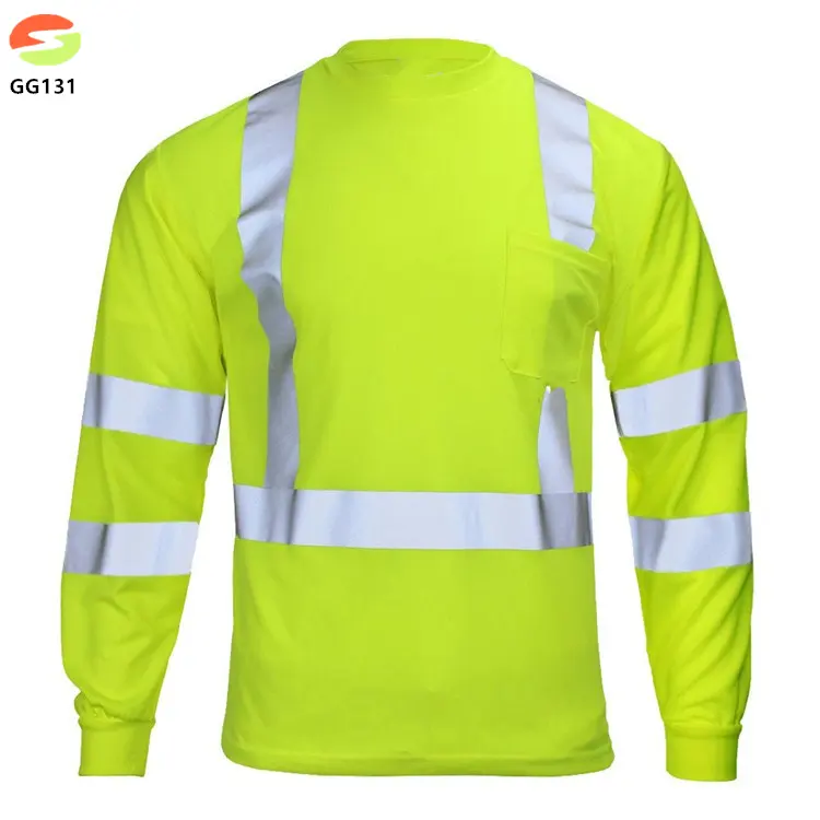 Оптовая продажа, рубашки Dri Fit, оптовая продажа, безопасные спортивные футболки с высокой видимостью и длинным рукавом для строительной работы