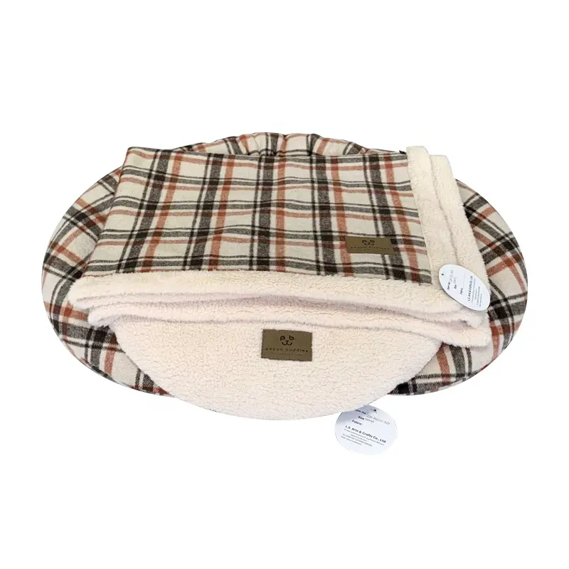 LS peppy friends new shape luxury fur plaid dog pet bed con divano coperta cuscino reversibile e fondo antiscivolo