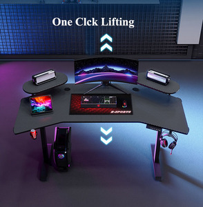 Mesa de juegos de escritorio de altura ajustable de escritorio grande con luz LED RGB, Ordenador de deportes electrónicos, escritorio de jugador de esquina negro - Product Image 4