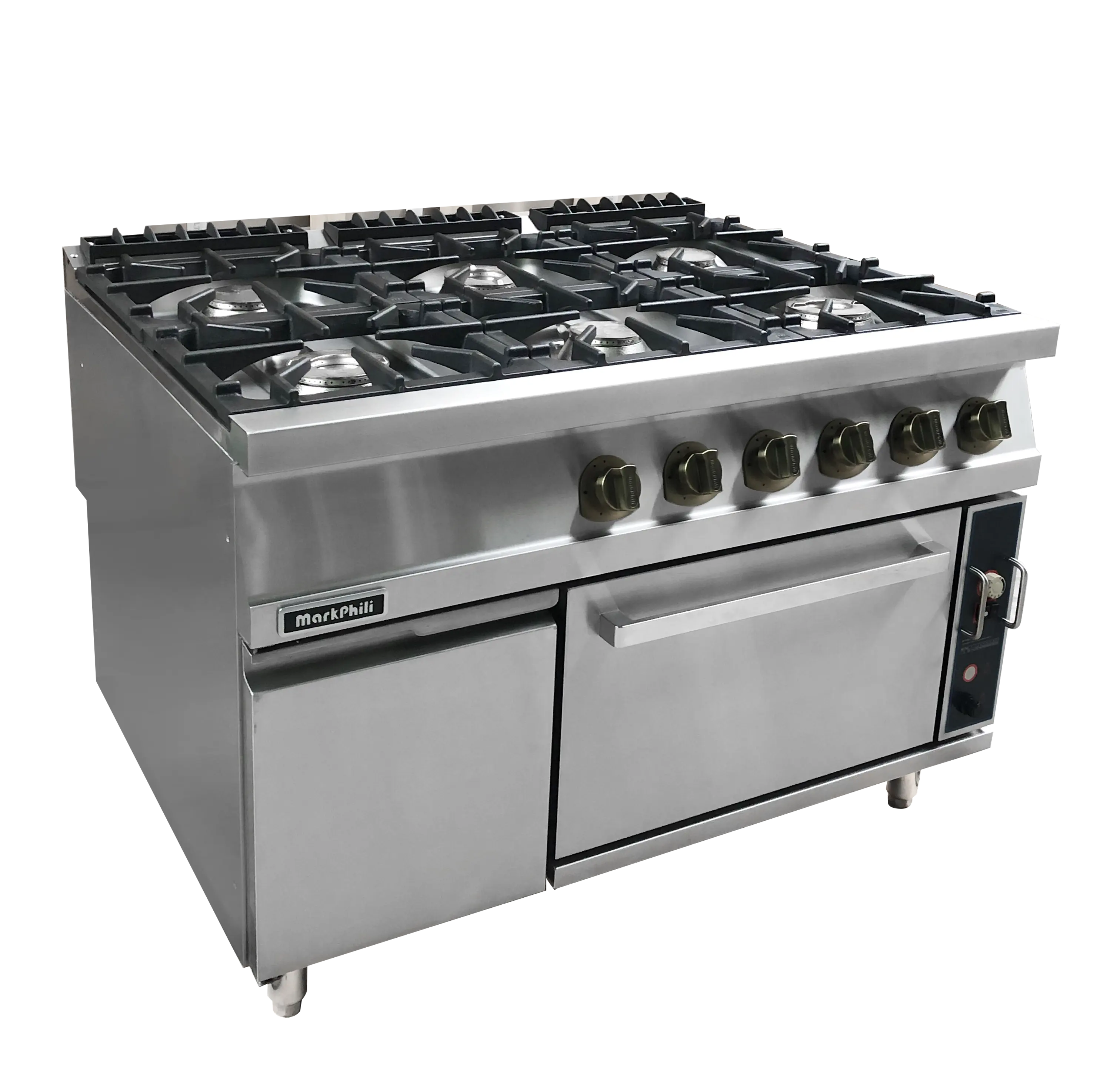 Cuisinière à gaz commerciale à 6 brûleurs de sécurité énergétique en acier inoxydable de cuisine de haute qualité avec four à gaz pour Backery