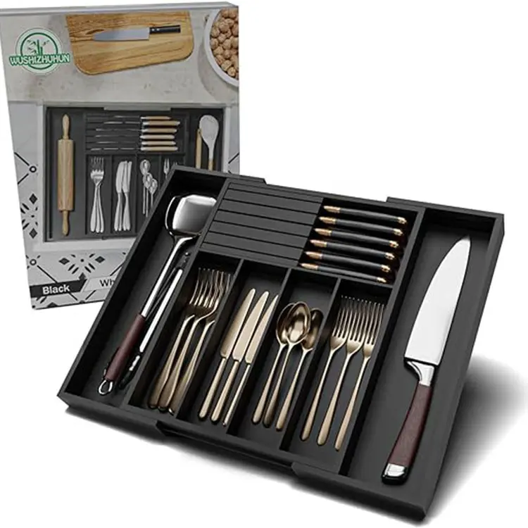 Utensilios de oro personalizados multiusos de alta calidad con caja y organizador de cubiertos de barbacoa