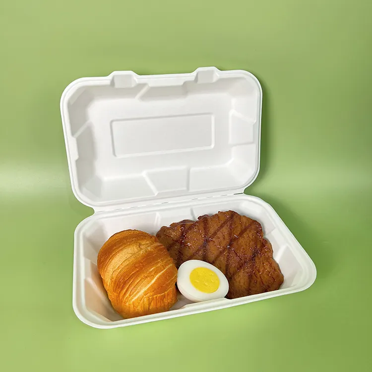 Eco- friendly Disposable Takeaway Bagasse Takeout Fast Food Box 9*6 Biodegradable Sugarcane Bagasse Bento Lunch Box