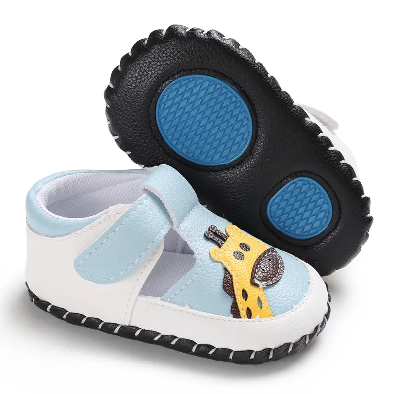 Yiwu yiyuan sapatos de bebê, sapatos infantis de couro pu com gancho e laço, sandálias padrão girafa para meninos, sapatos para bebê menino 0-1y