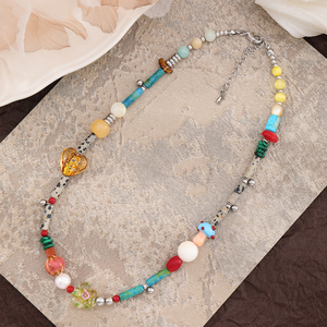 Mode Rvs Natuurlijke Zoetwaterparel Gekleurd Glas Shell Gevlekte Steen Malachiet Bloem Hart Kralen Ketting Vrouwen - Product Image 3