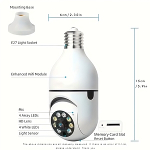 3MP WiFi室内ip网络摄像机AI运动跟踪全高清彩色闭路电视安全E27灯泡夜视存储卡 - Product Image 3