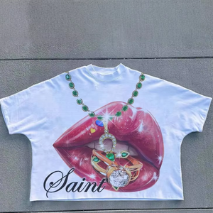 Sang Trọng Tùy Chỉnh Thiết Kế T-Shirt Cho Nam Giới Với Rhinestone Đồ Họa Và Cao Cổ Boxy Phù Hợp Với Chất Lượng Cao In Ấn Cá Nhân Thiết Kế - Product Image 2