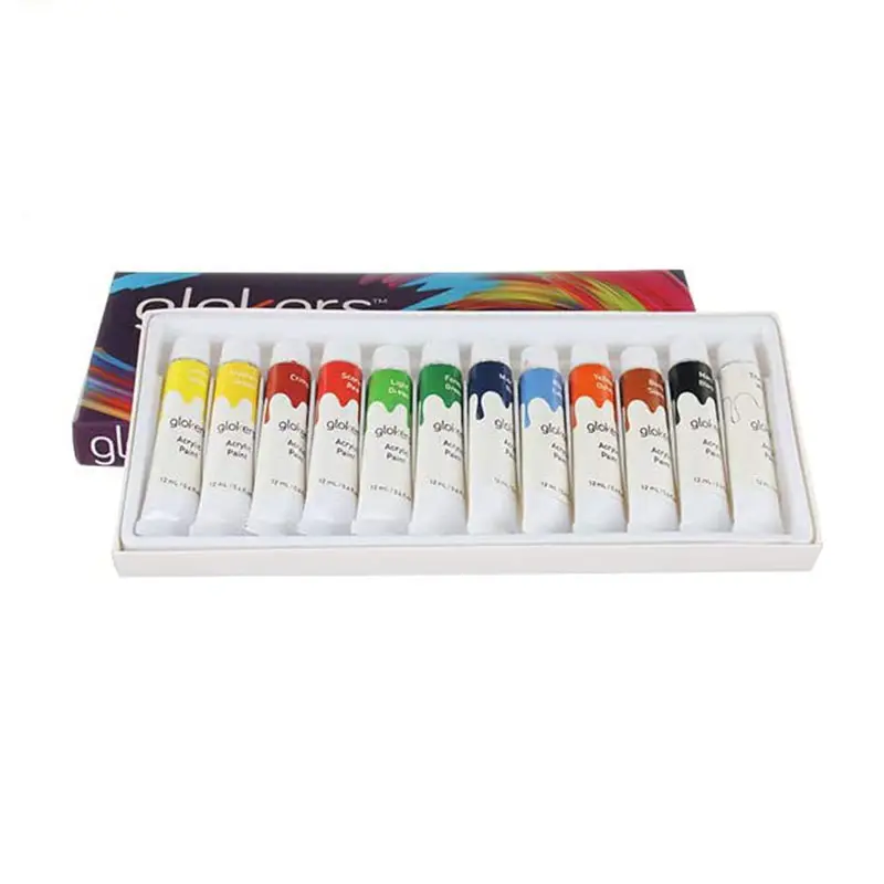 Bview Art consegna rapida 12 colori 12ml vernice acrilica per pittura su tela di plastica per pareti in pietra di vetro