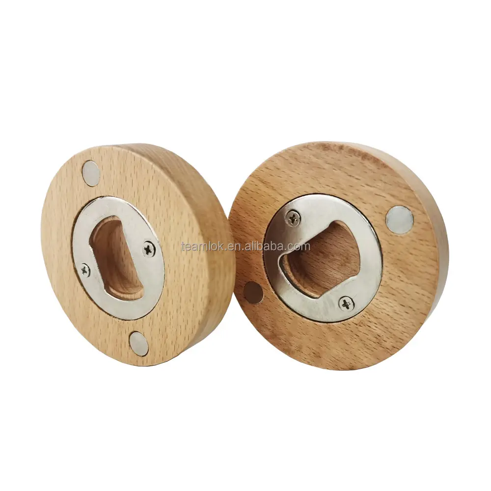 wholesale custom logo wooden round magnetic bottle opener